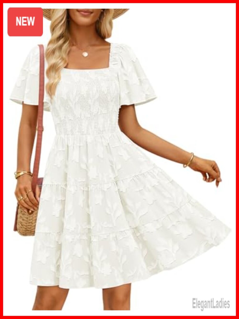 Boho Floral Smocked Mini Dress Square Neck Ruffle